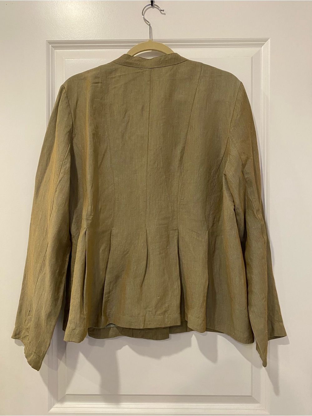 Eileen Fisher Linen Blend Button Front Shirt L Olive Green Minimalist - Picture 4 of 9